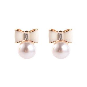 Elegant White Bow Pearl Earrings